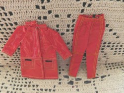 CLONE BARBIE DOLL RED VINYL RAINCOAT, RED PANTS